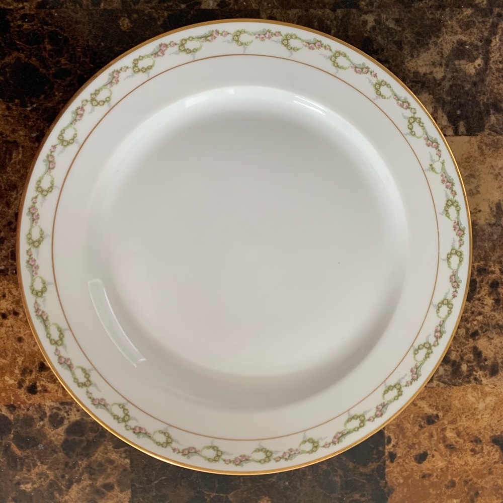 Set/6 Antique M. Redon Limoges Pink Rose Flower Dinner Plates